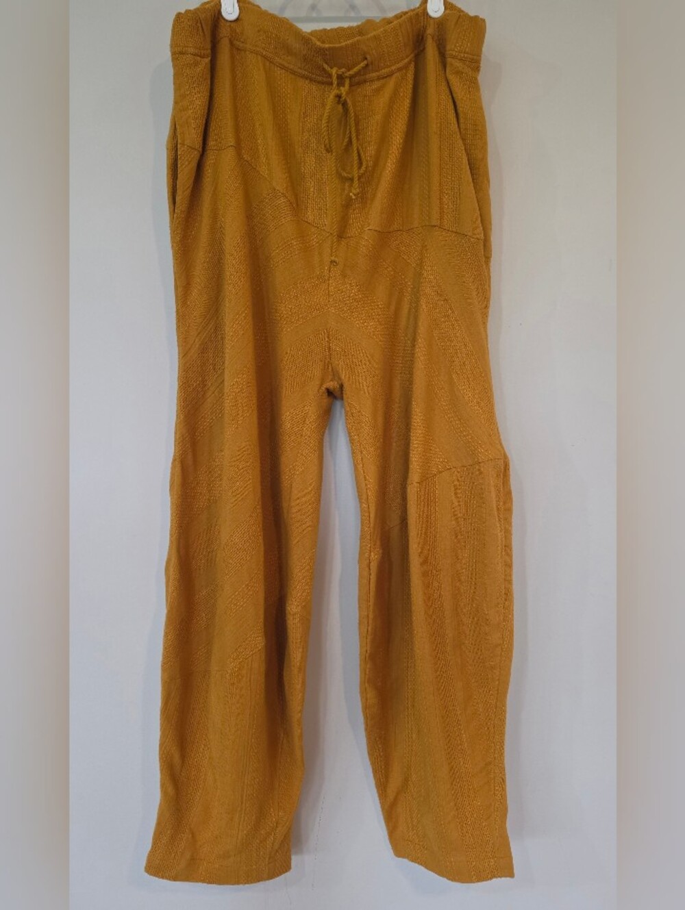 Free People Mustard Harem Balloon Pants Textured Drawstring Trousers/jogger
